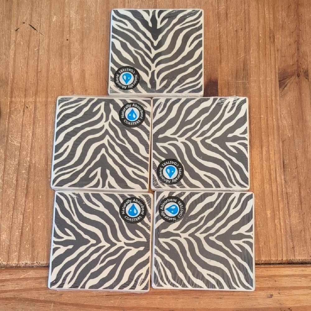 NWT Set Of 5 Zebra Print Coasters